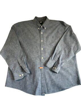 Lands' End Chambray Button Down Shirt Men's XXL 50-52 Blue Cotton
